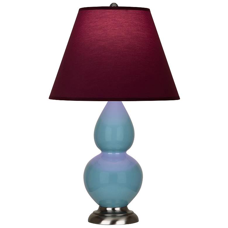 Image 1 Double Gourd 23"H Steel Blue And Silver Lamp w/ Plum And Lavender Shade
