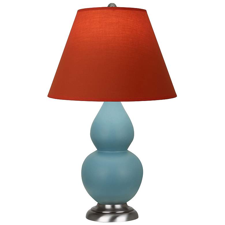 Image 1 Double Gourd 23"H Steel Blue And Silver Lamp w/ Tangerine And Taupe Shade