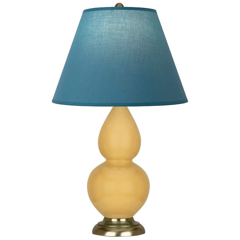 Image 1 Double Gourd 23"H Sunset And Brass Lamp w/ Bright Blue And Gray Shade