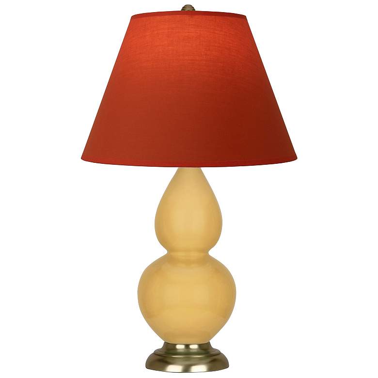 Image 1 Double Gourd 23"H Sunset And Brass Lamp w/ Tangerine And Taupe Shade