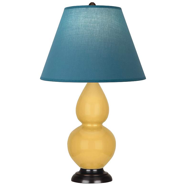 Image 1 Double Gourd 23"H Sunset And Bronze Lamp w/ Bright Blue And Gray Shade