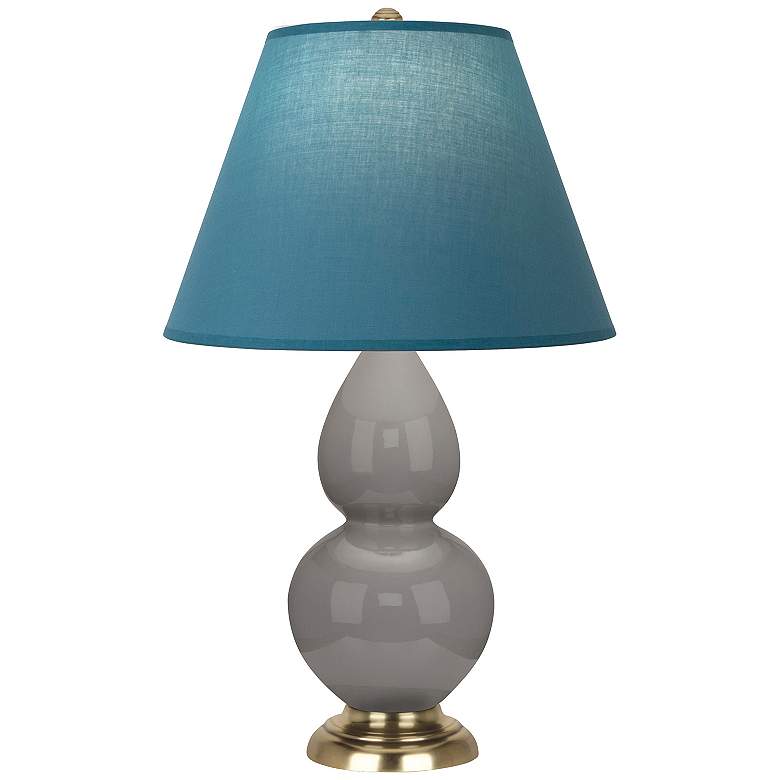 Image 1 Double Gourd 23"H Taupe And Brass Lamp w/ Bright Blue And Gray Shade