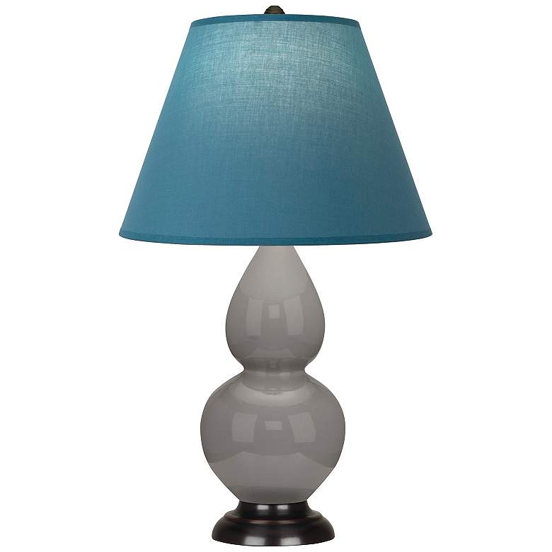 Image 1 Double Gourd 23"H Taupe And Bronze Lamp w/ Bright Blue And Gray Shade