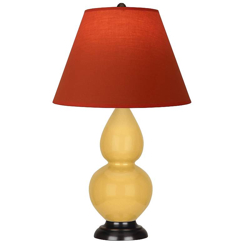 Image 1 Double Gourd 23"H Yellow And Bronze Lamp w/ Tangerine And Taupe Shade
