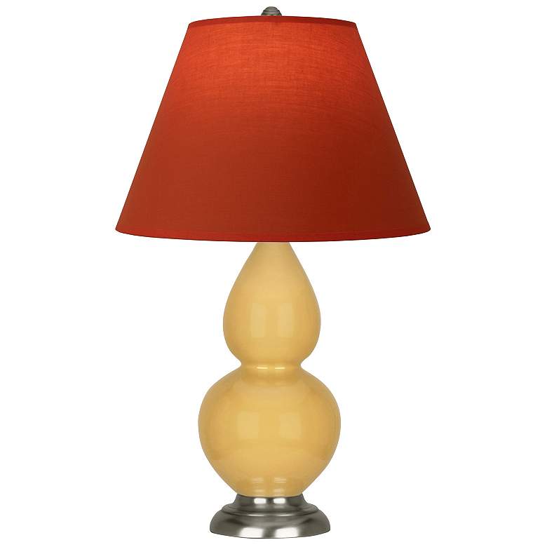 Image 1 Double Gourd 23"H Yellow And Silver Lamp w/ Tangerine And Taupe Shade