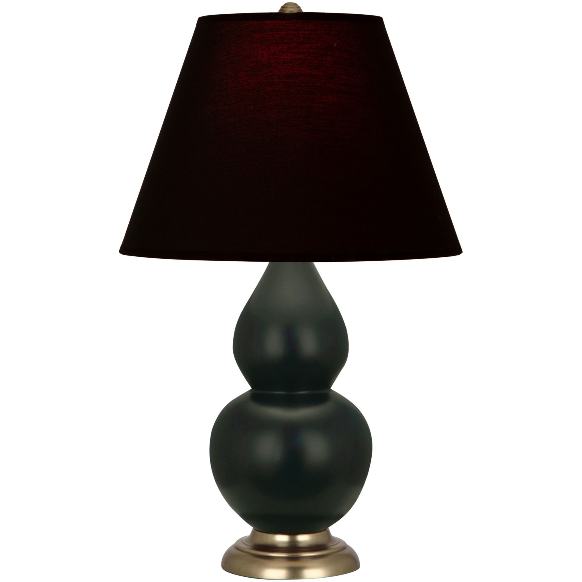 Image 2 Double Gourd 23"H Matte Obsidian And Brass Lamp w/ Ink And Rose Shade more views