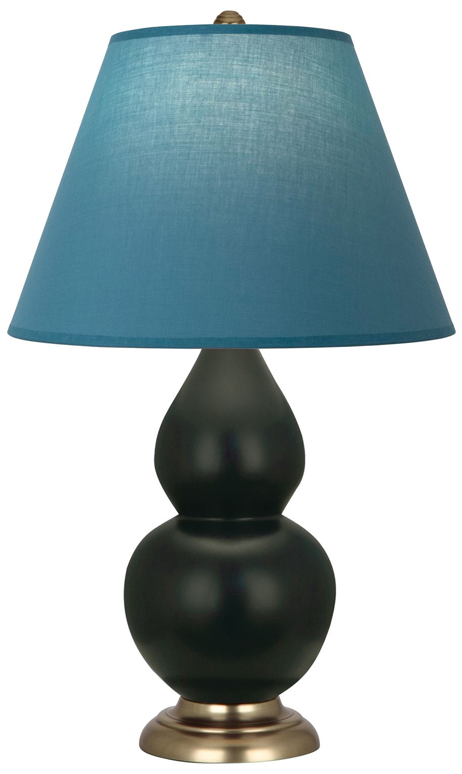 Double Gourd 23"H Obsidian &amp; Brass Lamp w/Bright Blue &amp; Gray M