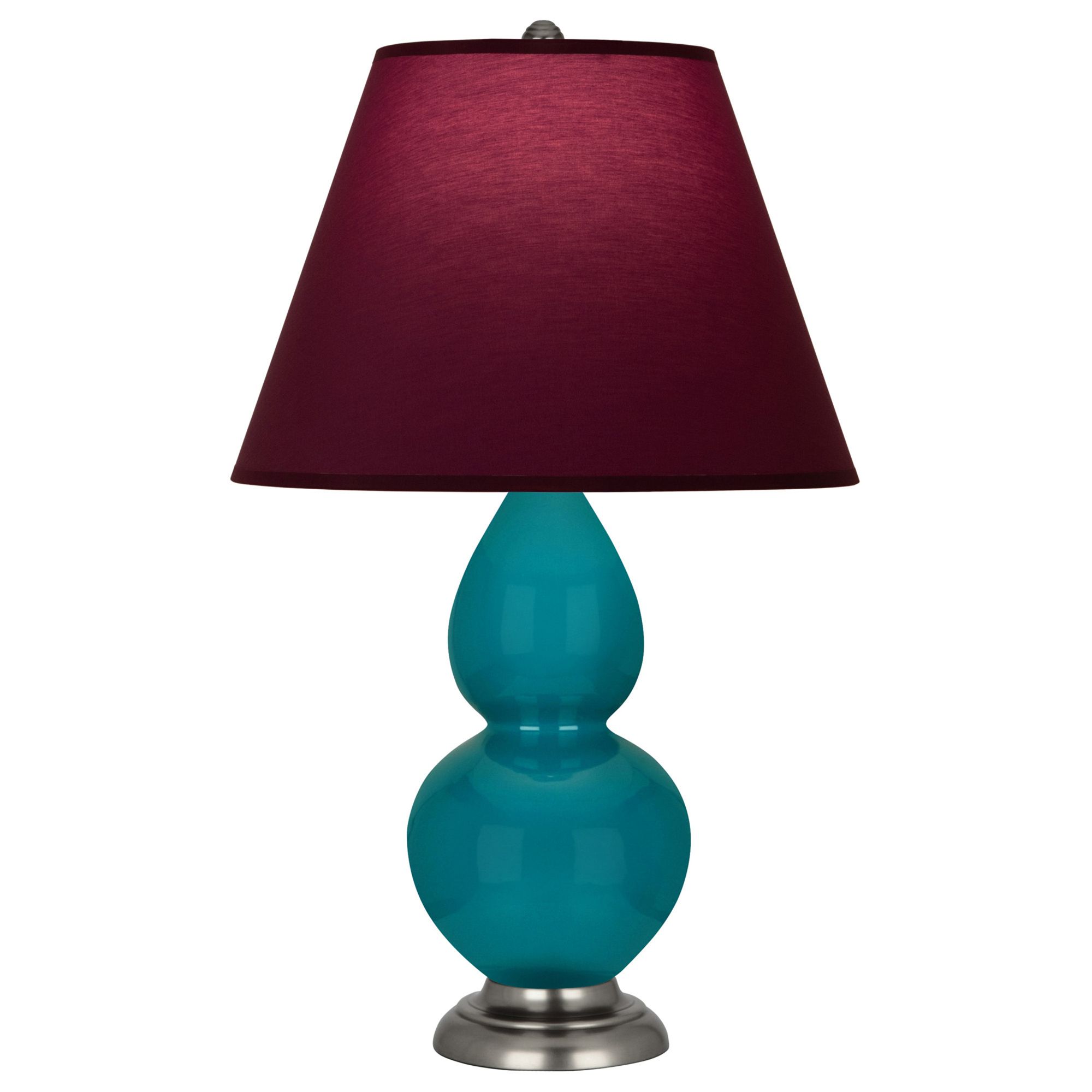 Image 2 Double Gourd 23"H Peacock And Silver Lamp w/ Plum And Lavender Shade more views