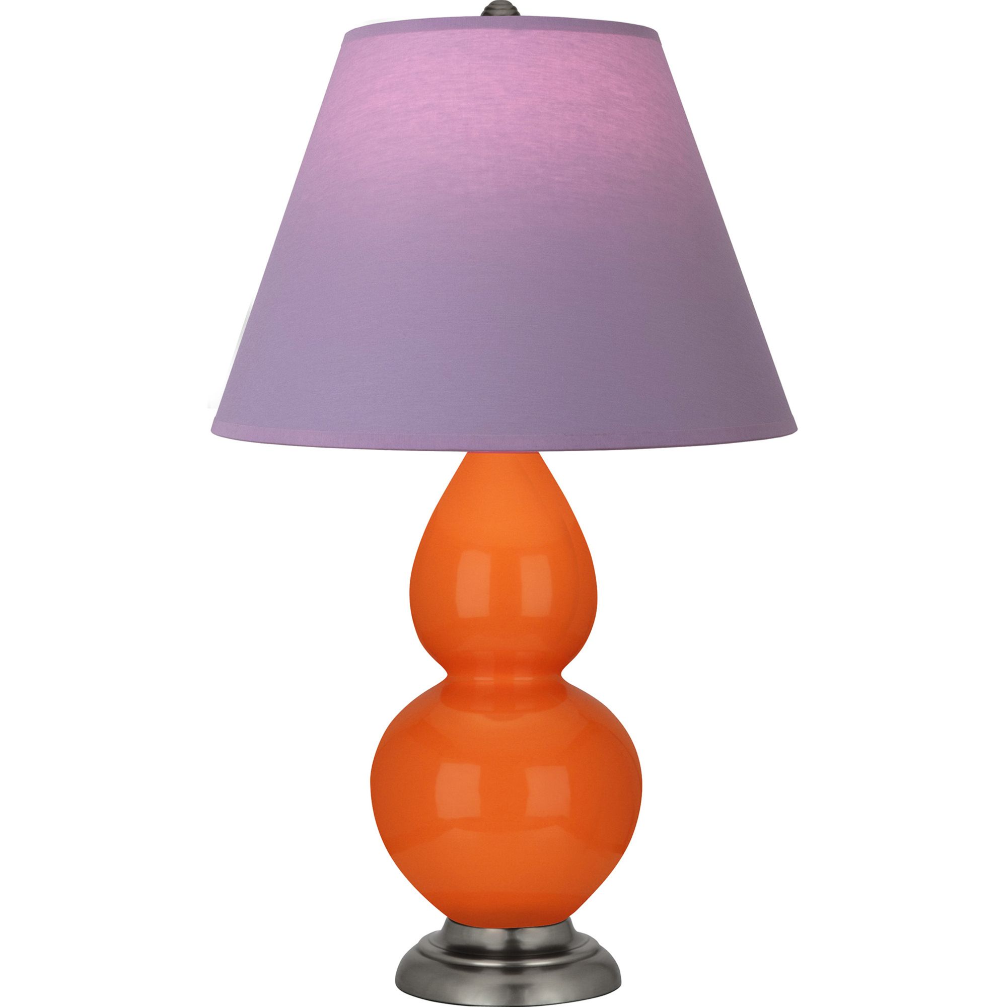 Image 2 Double Gourd 23"H Pumpkin And Silver Lamp w/ Lavender And Plum Shade more views