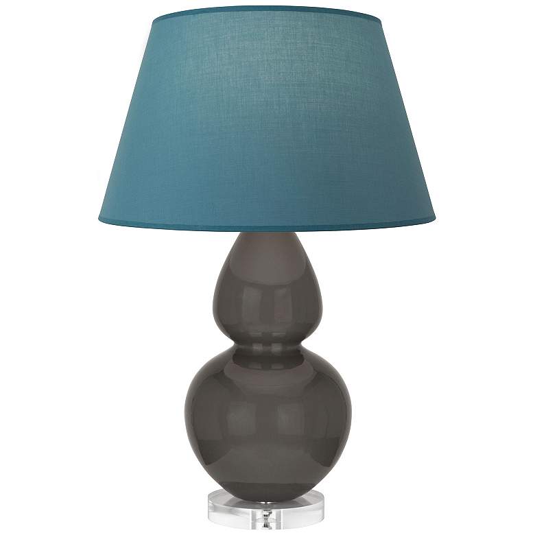 Image 1 Double Gourd 30"H Ash And Lucite Lamp w/ Bright Blue And Gray Shade