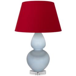 Double Gourd 30"H Baby Blue And Lucite Lamp w/ Black And Red Shade