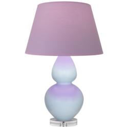Double Gourd 30"H Baby Blue And Lucite Lamp w/ Lavender And Plum Shade