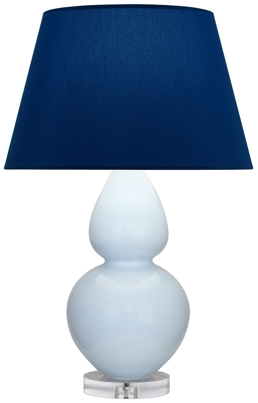 Double Gourd 30"H Baby Blue And Lucite Lamp w/ Navy And Gray Made to Order