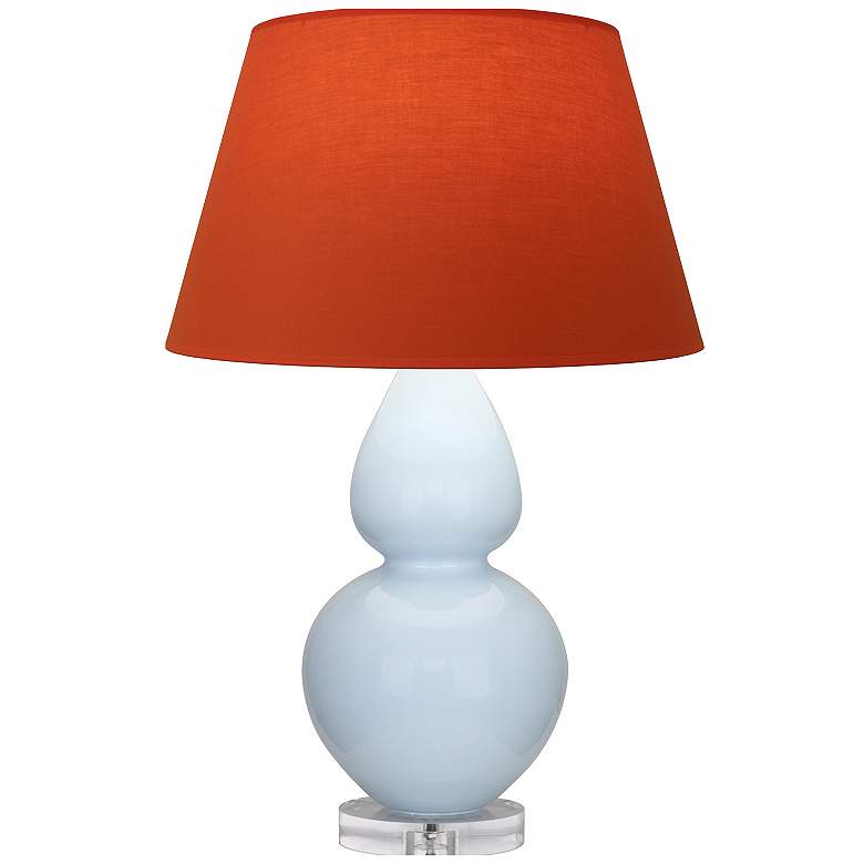 Image 1 Double Gourd 30"H Baby Blue And Lucite Lamp w/ Tangerine And Taupe Shade