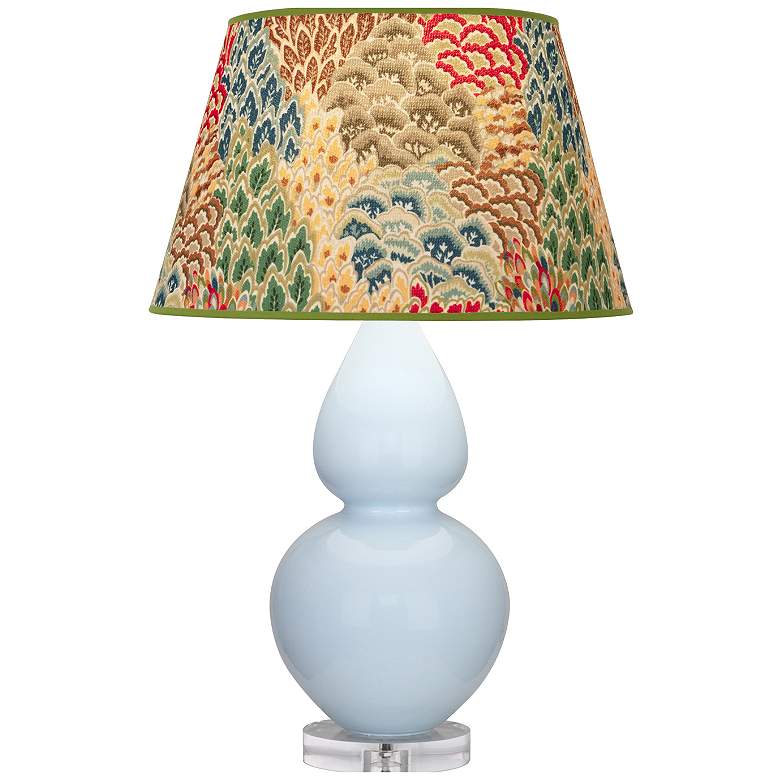 Image 1 Double Gourd 30"H Baby Blue And Lucite Table Lamp w/ Fall Floral Shade