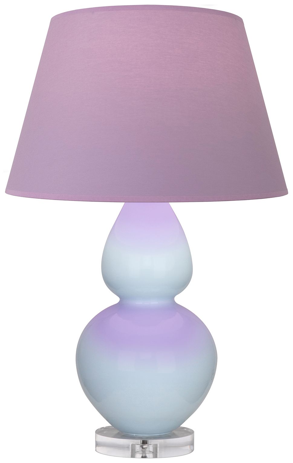 Double Gourd 30"H Baby Blue & Lucite Lamp w/ Lavender & Plum Made to Order