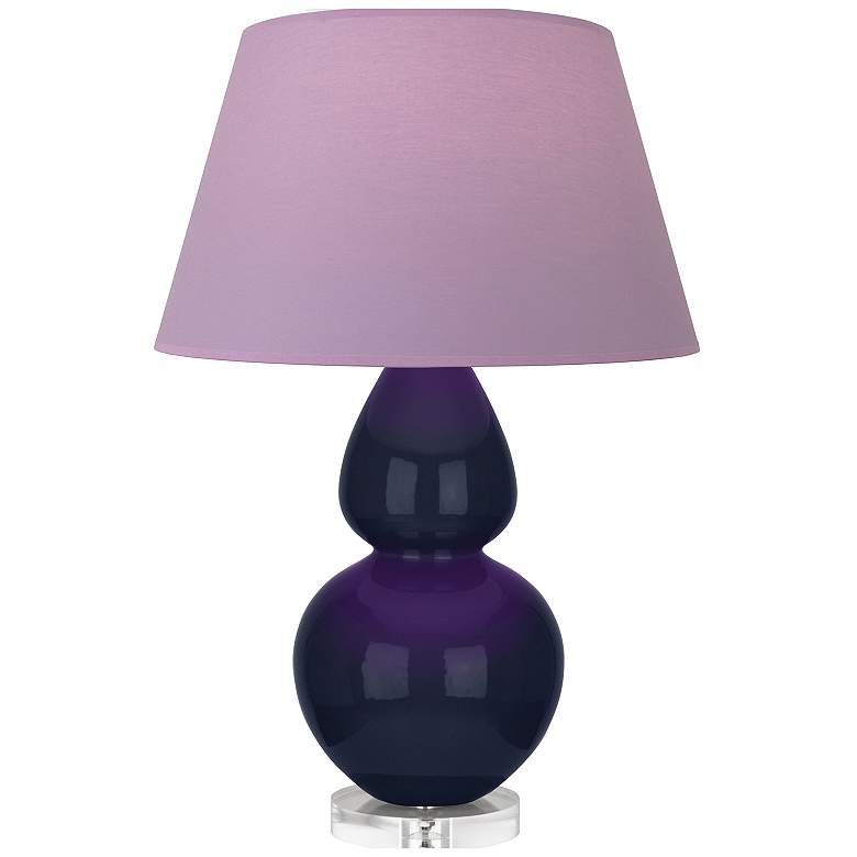 Image 1 Double Gourd 30"H Blue And Lucite Lamp w/ Lavender And Plum Shade