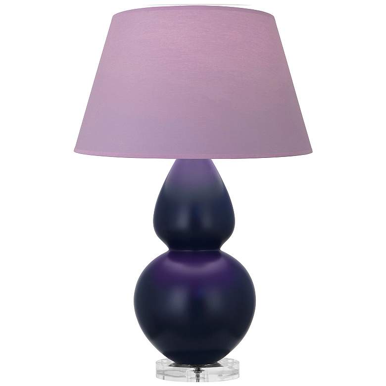 Image 1 Double Gourd 30"H Blue And Lucite Lamp w/ Lavender And Plum Shade