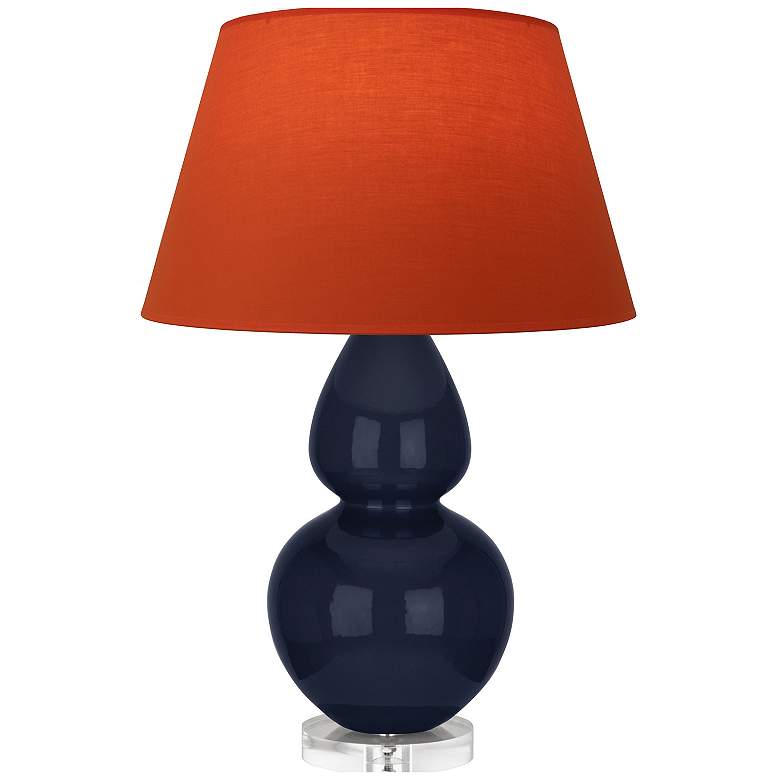 Image 1 Double Gourd 30"H Blue And Lucite Lamp w/ Tangerine And Taupe Shade