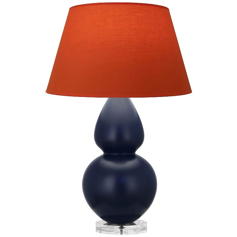 Image 1 Double Gourd 30"H Blue And Lucite Lamp w/ Tangerine And Taupe Shade