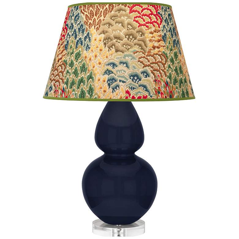 Image 1 Double Gourd 30"H Blue And Lucite Table Lamp With Fall Floral Shade
