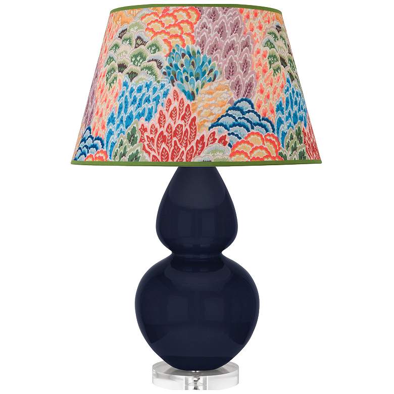 Image 1 Double Gourd 30"H Blue And Lucite Table Lamp With Spring Floral Shade