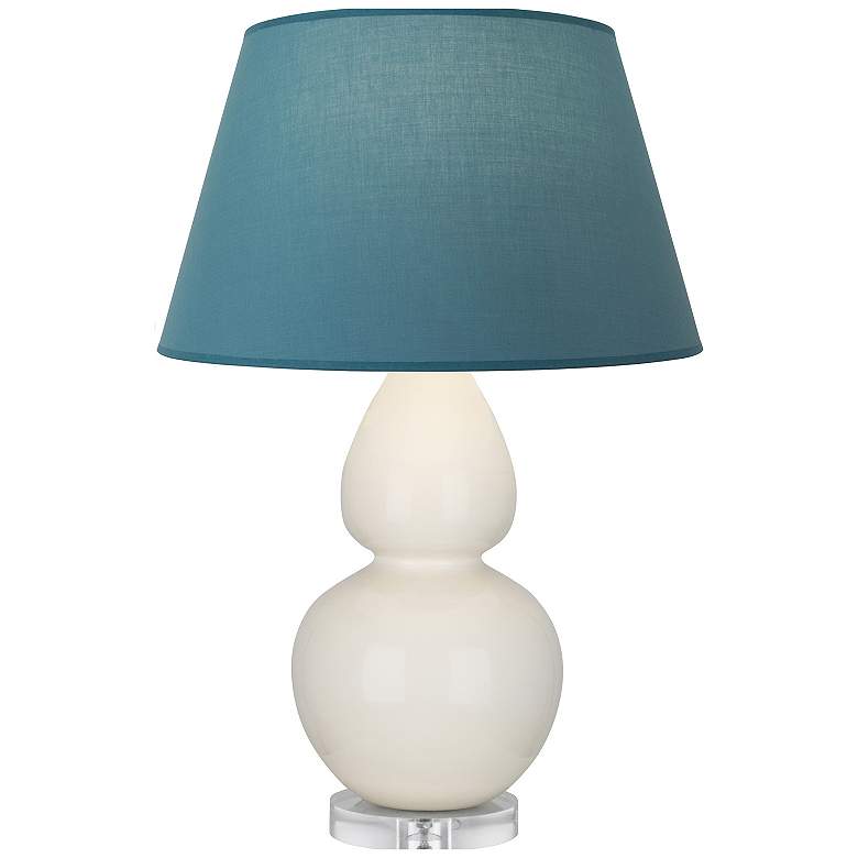 Image 1 Double Gourd 30"H Bone And Lucite Lamp w/ Bright Blue And Gray Shade