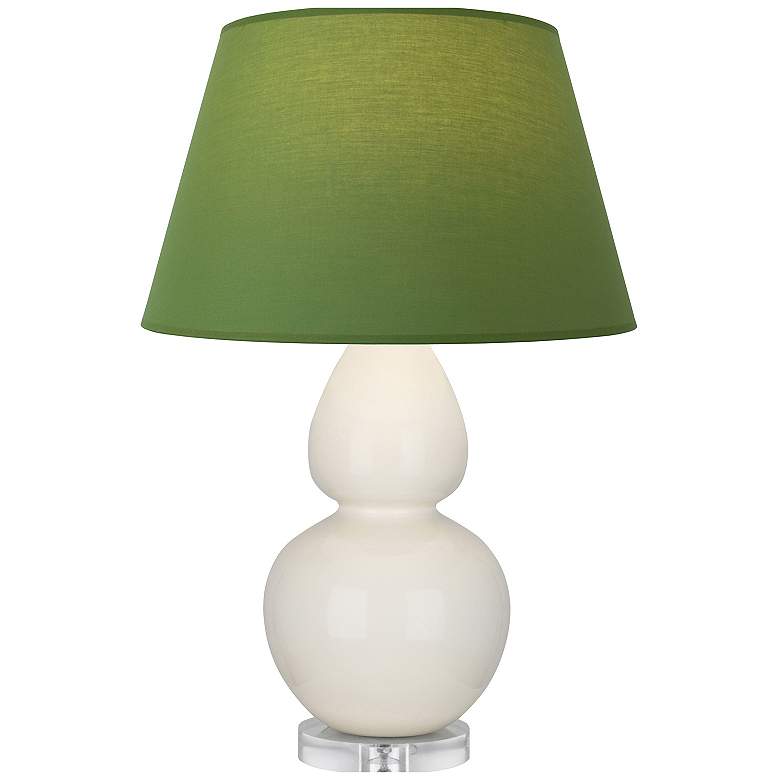 Image 1 Double Gourd 30"H Bone And Lucite Lamp w/ Tea Green And Taupe Shade