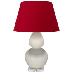 Double Gourd 30"H Bone And Lucite Table Lamp With Black And Red Shade