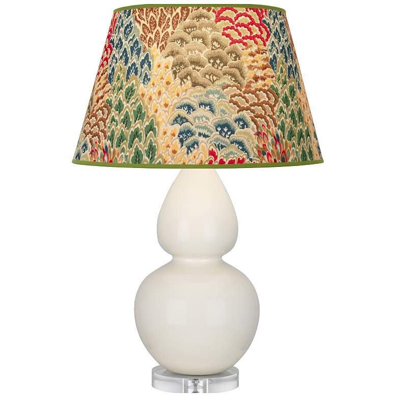 Image 1 Double Gourd 30"H Bone And Lucite Table Lamp With Fall Floral Shade