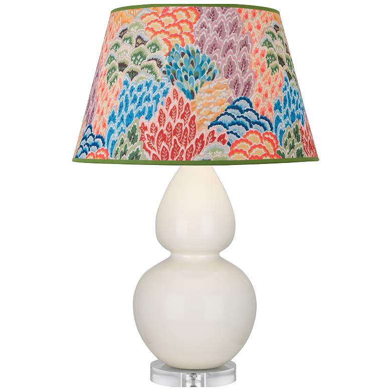 Image 1 Double Gourd 30"H Bone And Lucite Table Lamp With Spring Floral Shade