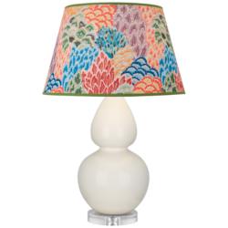 Double Gourd 30"H Bone And Lucite Table Lamp With Spring Floral Shade