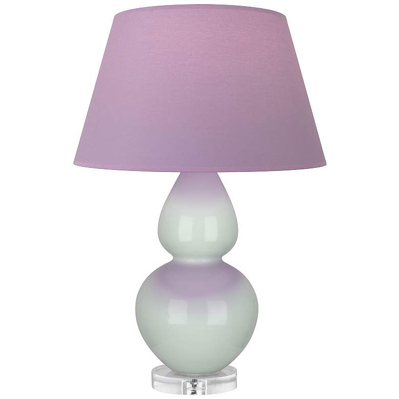 Image 1 Double Gourd 30"H Celadon And Lucite Lamp w/ Lavender And Plum Shade