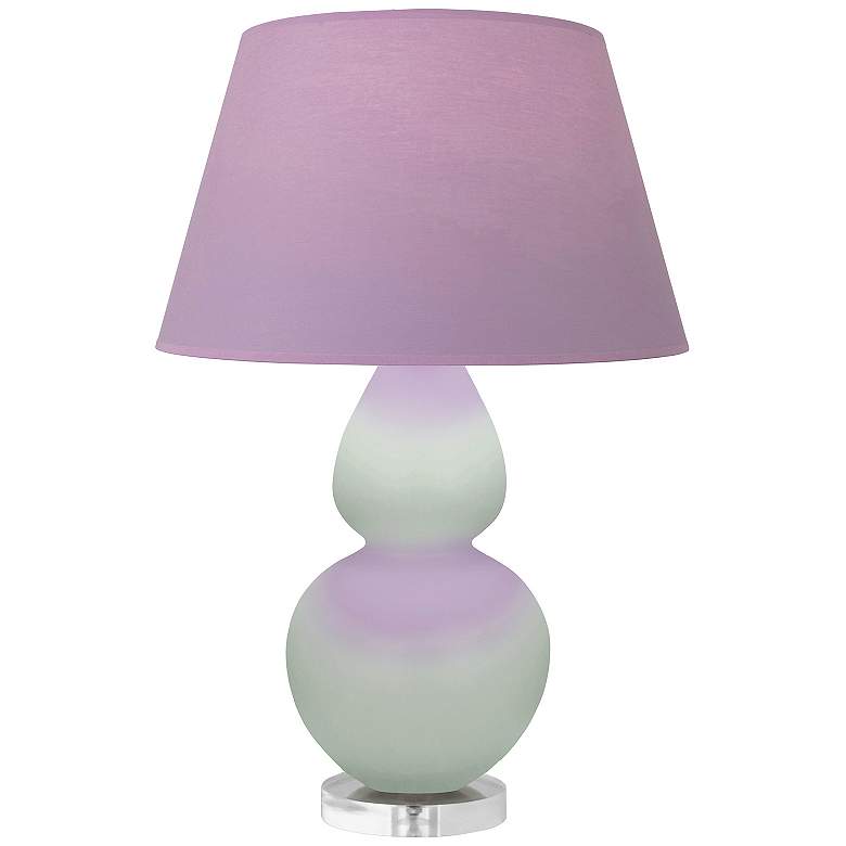 Image 1 Double Gourd 30"H Celadon And Lucite Lamp w/ Lavender And Plum Shade