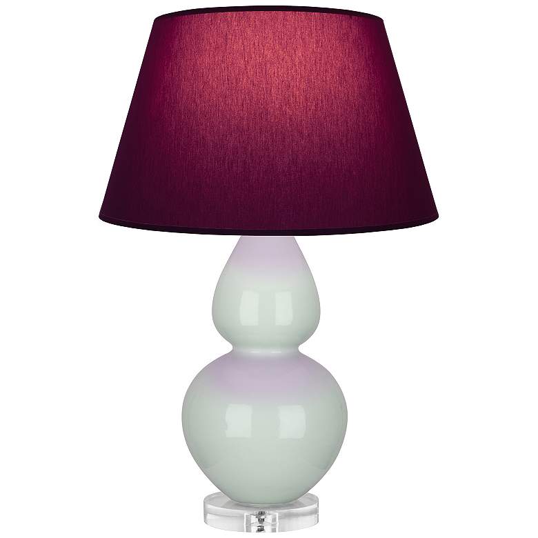 Image 1 Double Gourd 30"H Celadon And Lucite Lamp w/ Plum And Lavender Shade