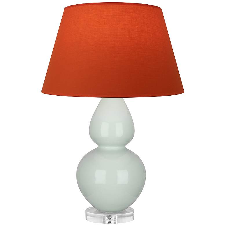 Image 1 Double Gourd 30"H Celadon And Lucite Lamp w/ Tangerine And Taupe Shade