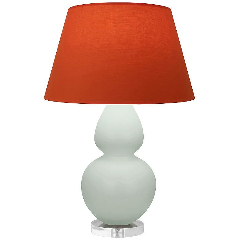 Image 1 Double Gourd 30"H Celadon And Lucite Lamp w/ Tangerine And Taupe Shade
