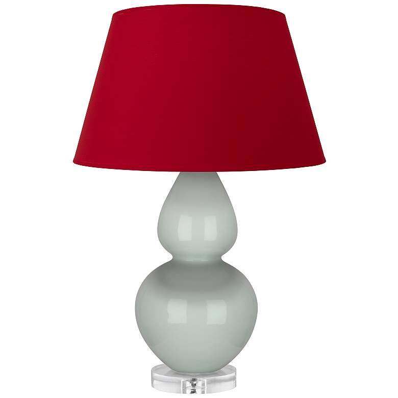 Image 1 Double Gourd 30"H Celadon And Lucite Table Lamp w/ Black And Red Shade