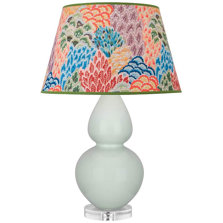 Image 1 Double Gourd 30"H Celadon And Lucite Table Lamp w/ Spring Floral Shade
