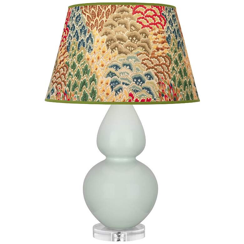 Image 1 Double Gourd 30"H Celadon And Lucite Table Lamp With Fall Floral Shade