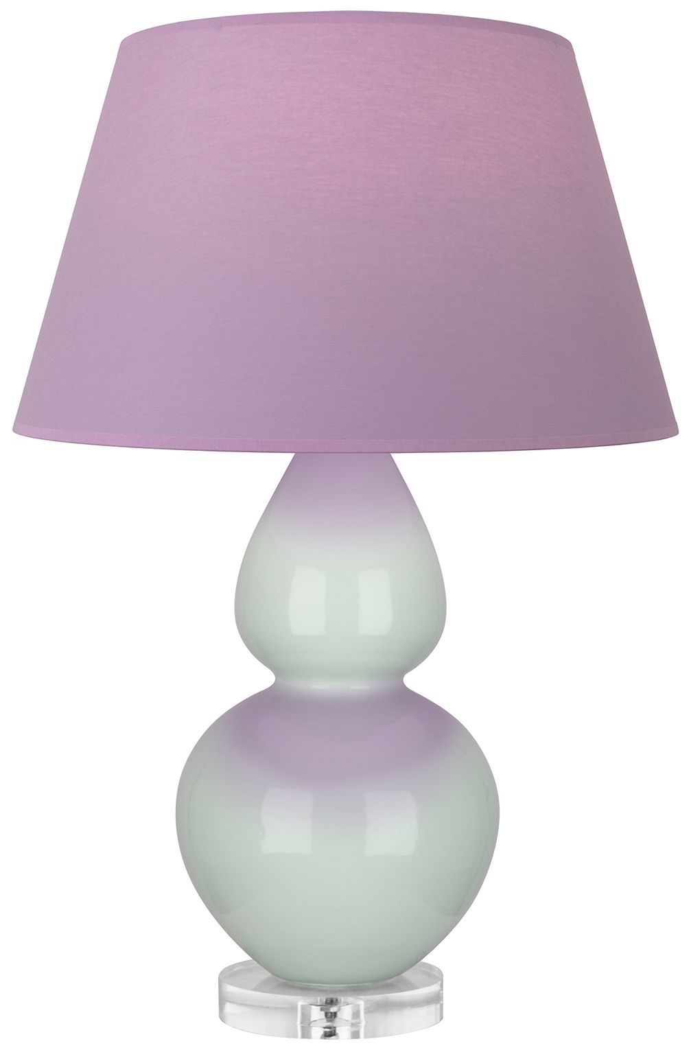 Double Gourd 30"H Celadon & Lucite Lamp w/ Lavender & Plum Made to Order