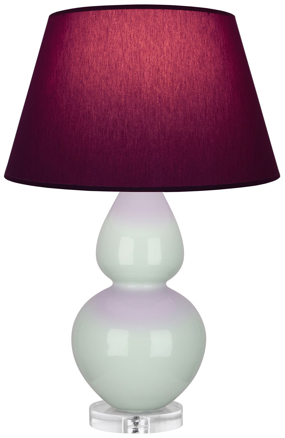 Double Gourd 30"H Celadon & Lucite Lamp w/ Plum & Lavender Made to Order