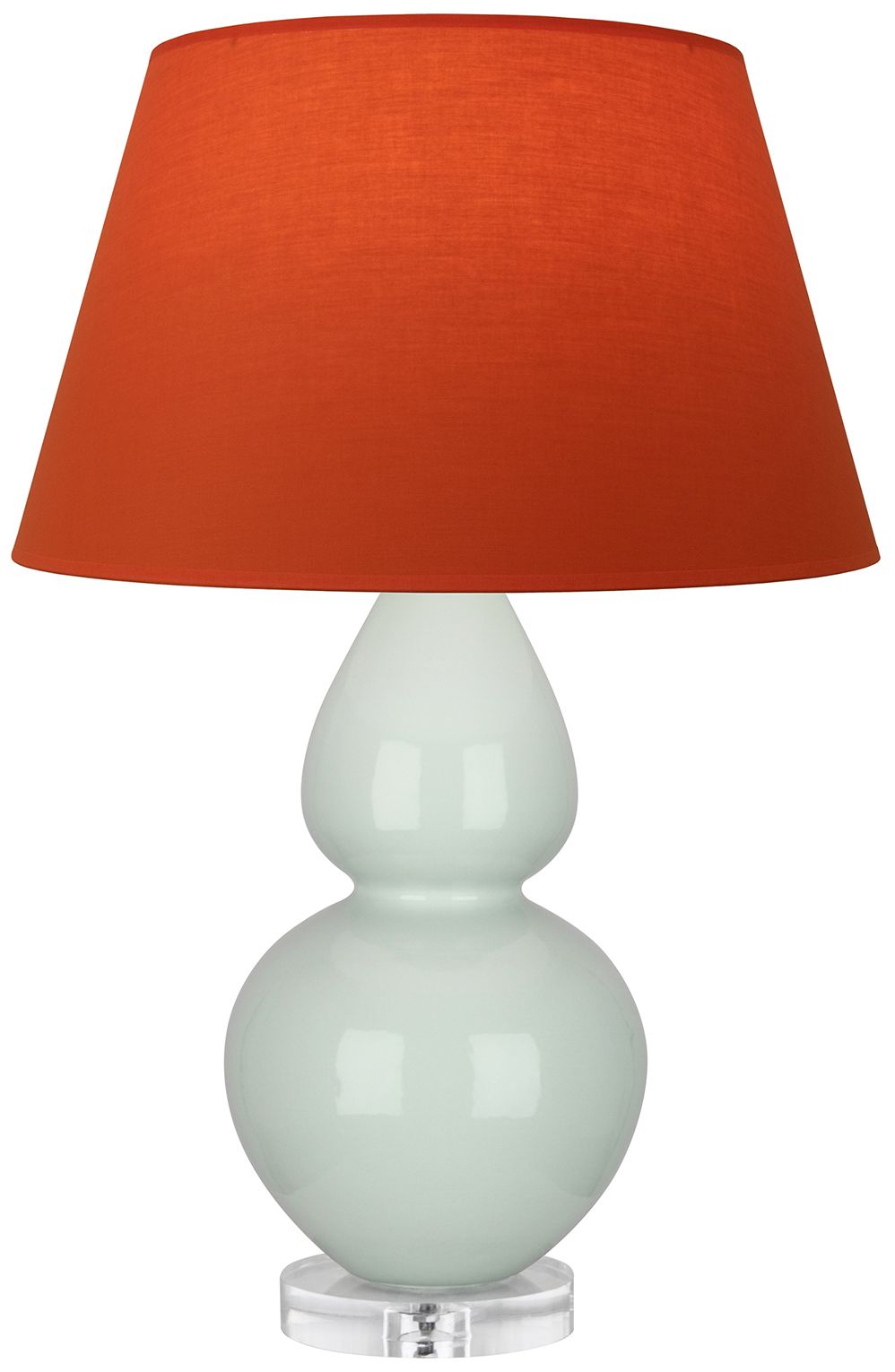 Double Gourd 30"H Celadon & Lucite Lamp w/ Tangerine & Taupe Made to Order
