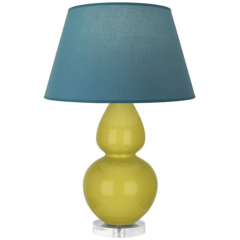 Image 1 Double Gourd 30"H Citron And Lucite Lamp w/ Bright Blue And Gray Shade