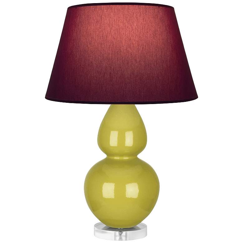 Image 1 Double Gourd 30"H Citron And Lucite Lamp w/ Plum And Lavender Shade