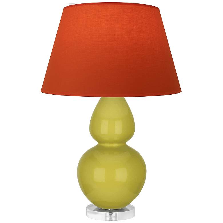 Image 1 Double Gourd 30"H Citron And Lucite Lamp w/ Tangerine And Taupe Shade