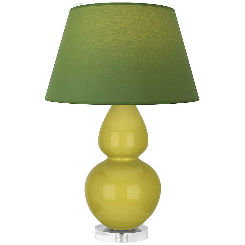 Image 1 Double Gourd 30"H Citron And Lucite Lamp w/ Tea Green And Taupe Shade