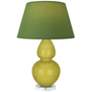 Double Gourd 30"H Citron And Lucite Lamp w/ Tea Green And Taupe Shade