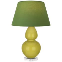 Double Gourd 30"H Citron And Lucite Lamp w/ Tea Green And Taupe Shade