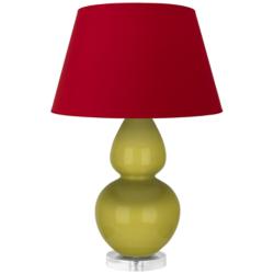 Double Gourd 30"H Citron And Lucite Table Lamp w/ Black And Red Shade
